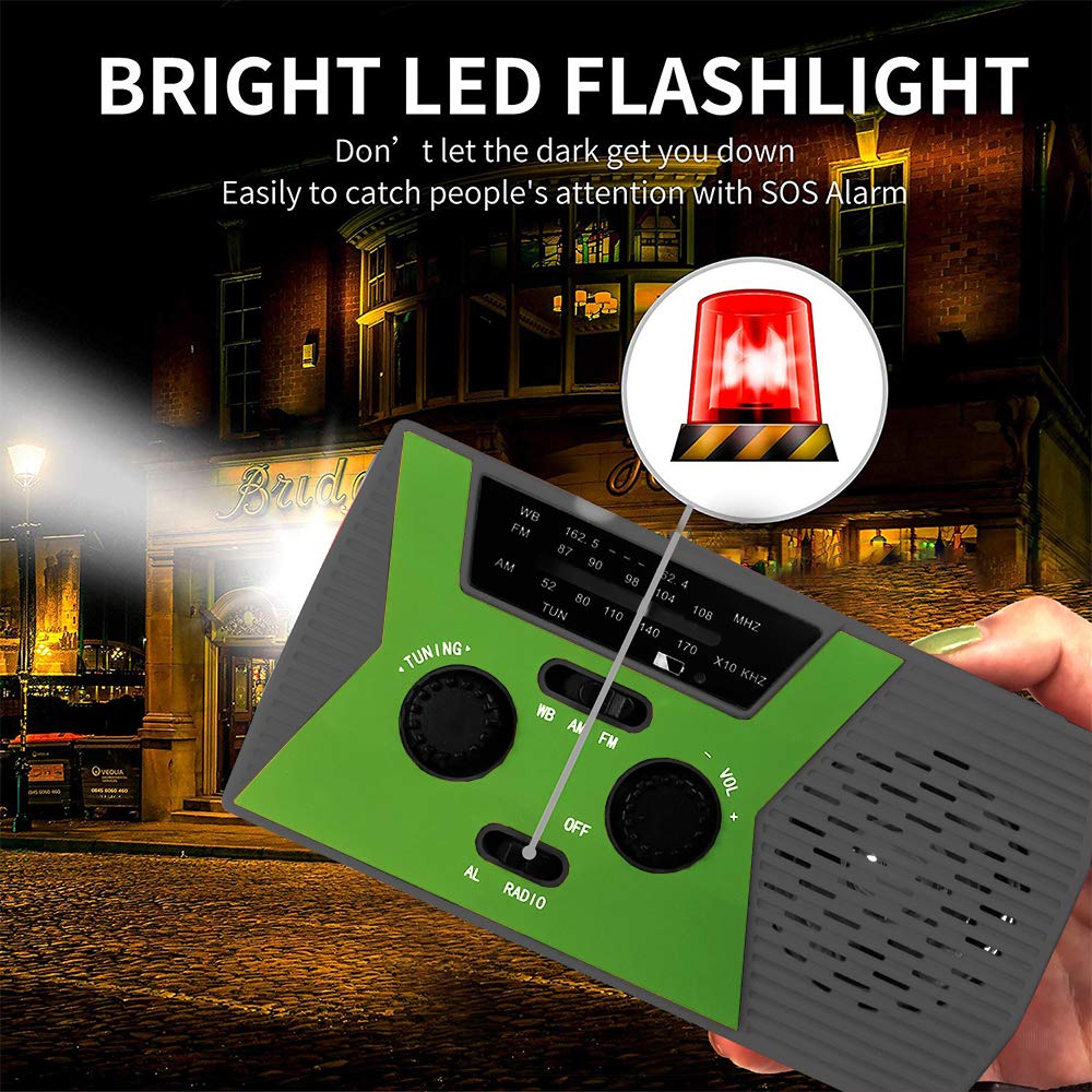 Hätä aurinko käsi kampi radio kannettava am/fm sää radio ulkona kotitalouksien led taskulamppu 2000 mah virtapankki usb laturi