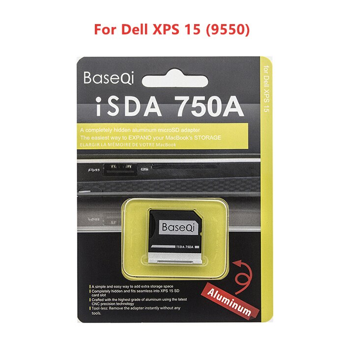 BaseQi Dell 750A Aluminum Stealth drive Micro SD/TF Card Adapter SD Card Reader For Dell XPS 15-inch (9550) and Dell m5510: Dell XPS 15 (9550)