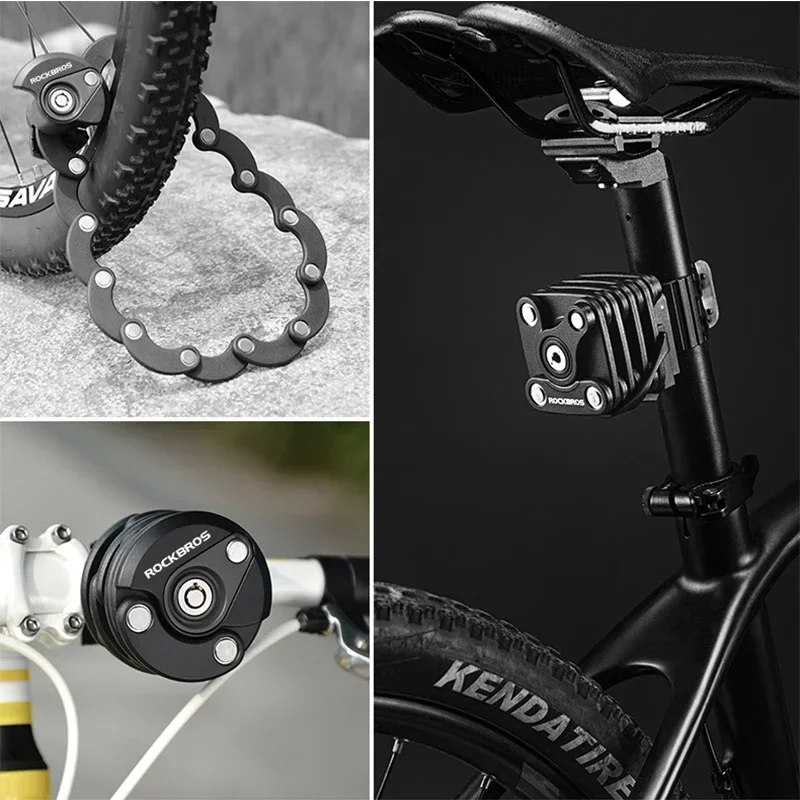 ROCKBROS Fahrradschloss mit Schlüsseln Fahrradschloss Hochsicheres, diebstahlsicheres, tragbares Fahrradkettenschloss mit Halterungszubehör
