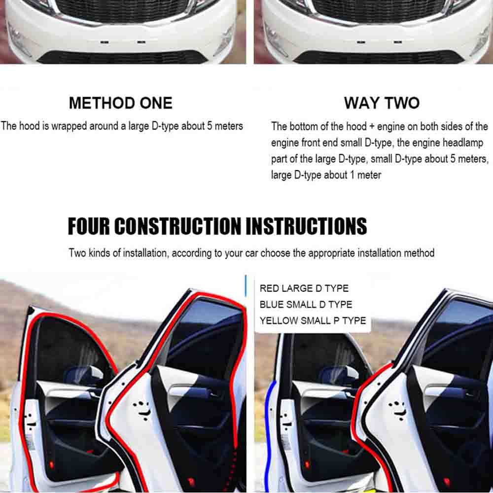 4M Car Door Seal Strip Sloping D-Shaped Rubber Trunk Hood Edge Insulation Trim Car Accessories