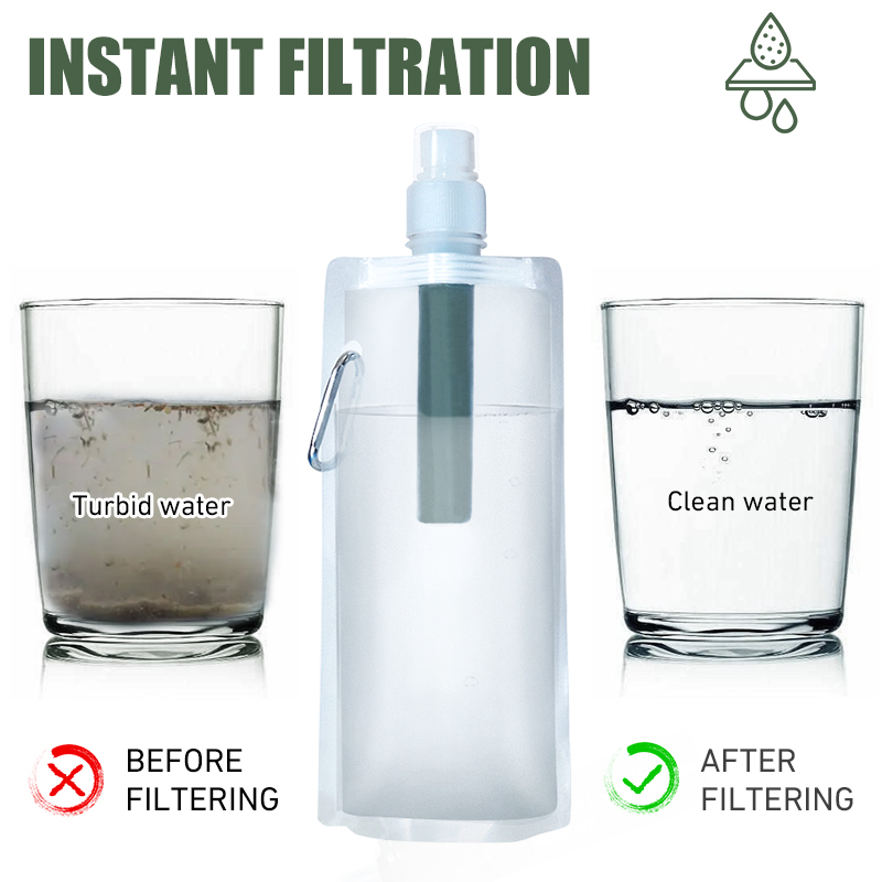 Botella de paja con filtro de agua para exteriores, suministros de supervivencia o emergencia, purificación de Camping, bolsa purificadora de agua, senderismo