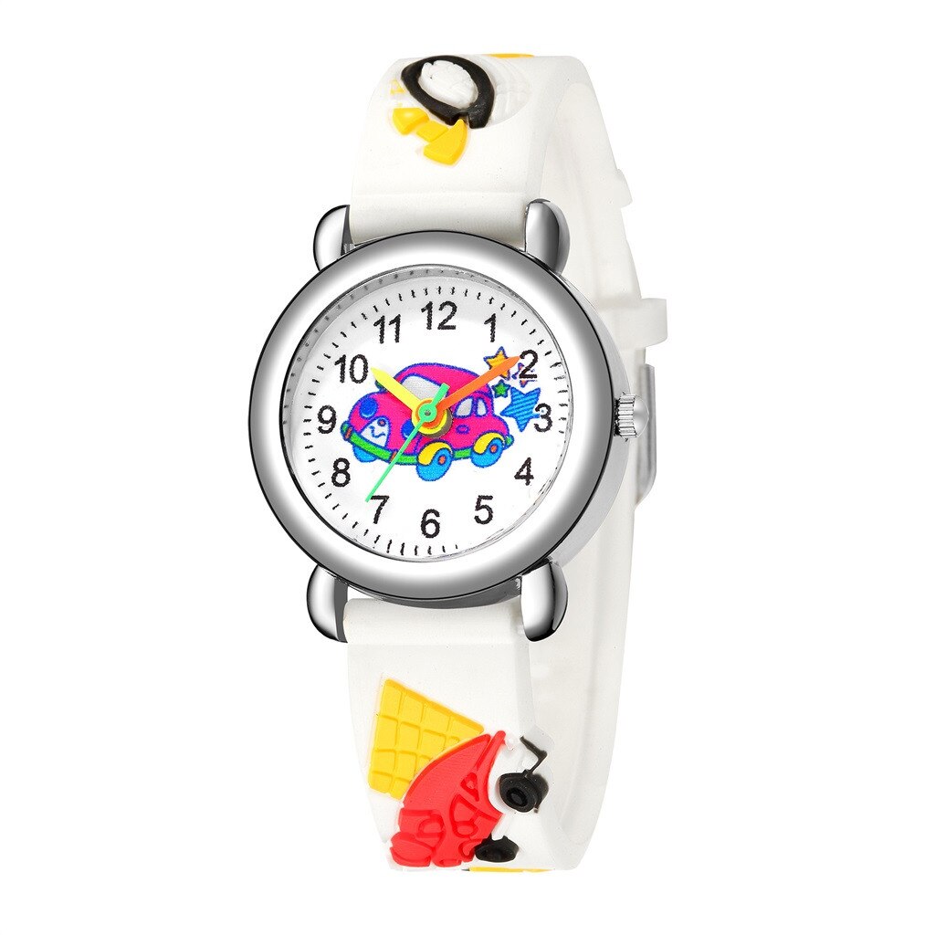 Leuke Cartoon Patroon Horloge Kinderen Kids Jongens Quartz Analoog Polshorloge Waterdichte Hars Band Mannen Vrouwen Horloge: White