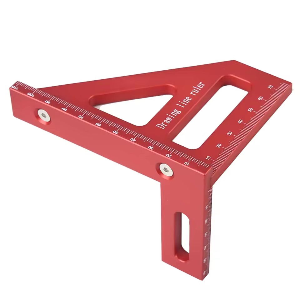 Precisie kunststof verstekdriehoeksliniaal 45 ° /90 ° Houtbewerking vierkante gradenboog 3D multifunctionele meetinstrumenten: Rood