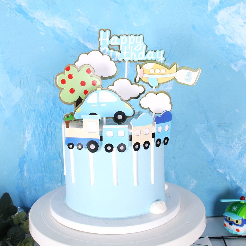 Garniture de gâteau d'anniversaire, décoration d'arbre de voiture, nuage, pilote d'avion, drapeau de fête, fournitures de pâtisserie, garniture de Cupcake, réception pour bébé