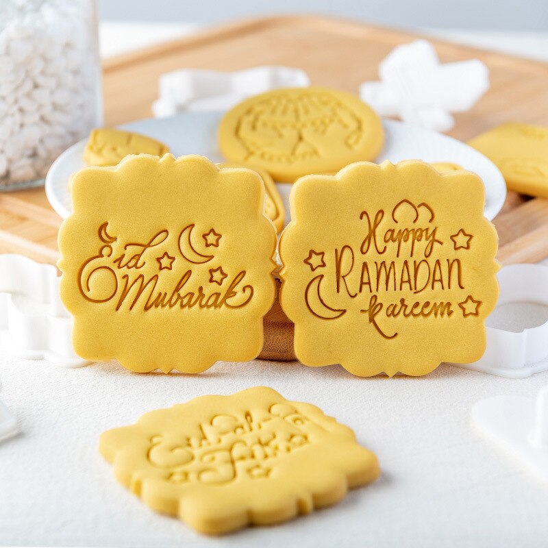 Molde para galletas Eid Mubarak, cortadores de galletas, estrella, iglesia, niño y niña, cortador en relieve, sello de Fondant, utensilios para hornear pasteles DIY