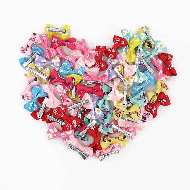 20 pcs Baby Boog Haar Clips voor Meisjes Kinderen Haarspelden Haaraccessoires Kleur Bloem Haarspeldjes Leuke Pet Kids Lint Clip pins 4 cm