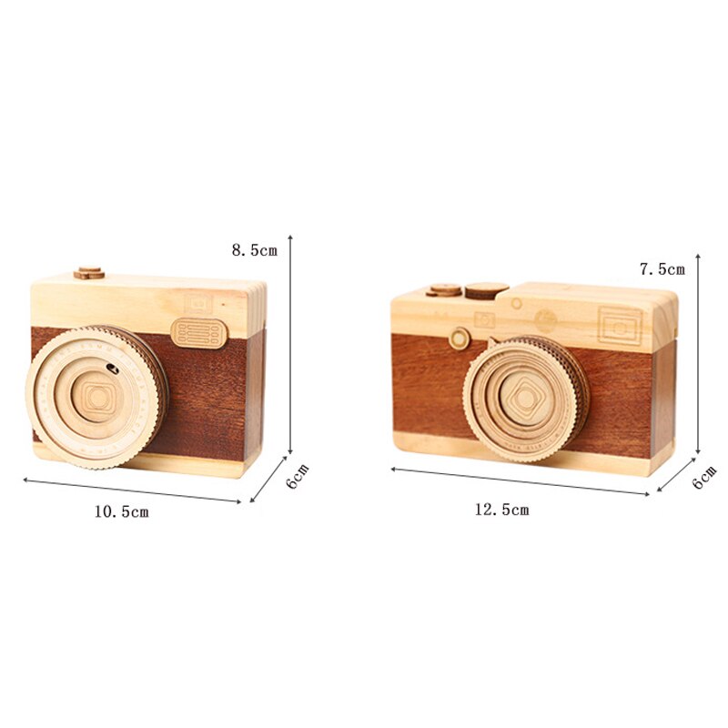 Wooden Camera Music Box Children's Day Girls Birthday Rotating Shutter Music Box Handmade Furniture Decoratio