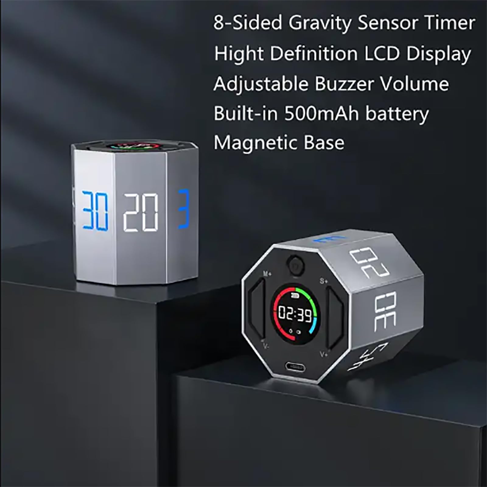 Digital Cube Timer,Magnetic Visual Timer with Flip Countdown and LED Display, Cube Digital Timer for Kitchen Cooking, Work