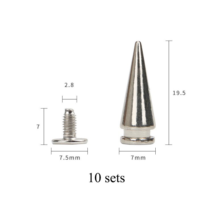 Legierung Überzug Metall Punk Scharf Sprengkopf Schraube Nieten Nieten Handwerk Leder Gürtel Armbinde Kopf Nieten Spikes Dekor Nagel Schnallen: 7x19.5mm / 20 setzt