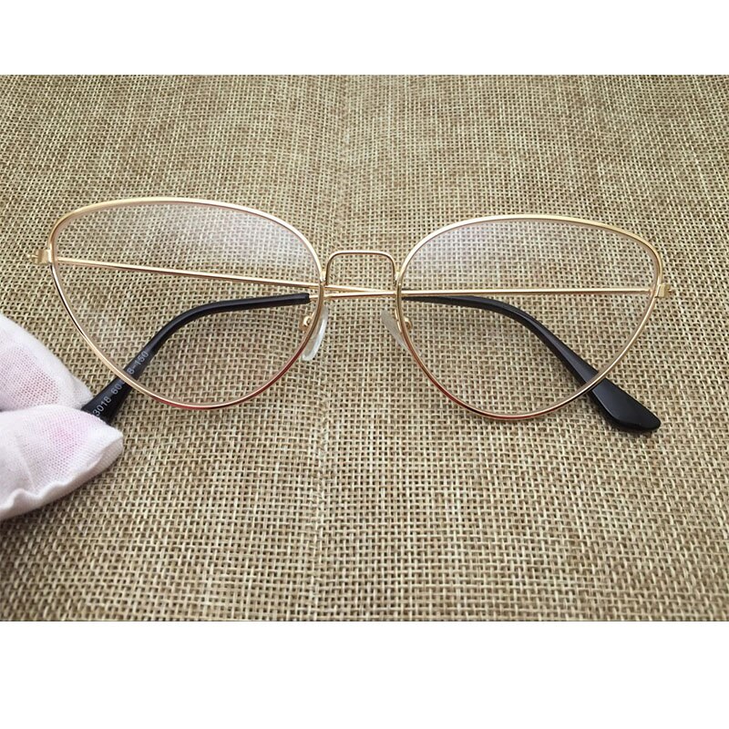 Óculos gatinho de metal fino, óculos femininos transparentes de marca de luxo, óculos retrô para mulheres