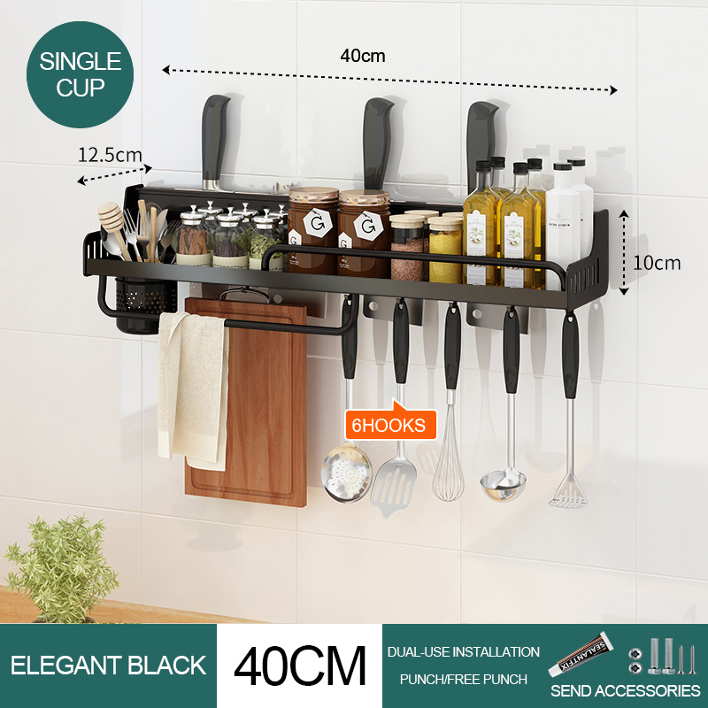 Kichen Organizer Zauberstab-montiert Gewürze Raum Regal Aluminium Multifunktions Kichen schlagen-freies Regal Lagerung Organizer Gestell für Gewürz: Single Tasse-40cm