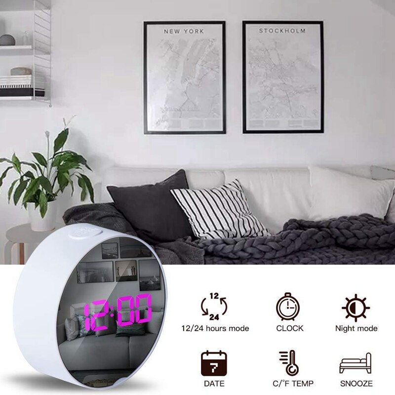Led Digital Alarm Clock Bedside Battery Power Kid Clock with Temperature 12/24 Hour Set Snooze Modern USB Electric Clocks for De