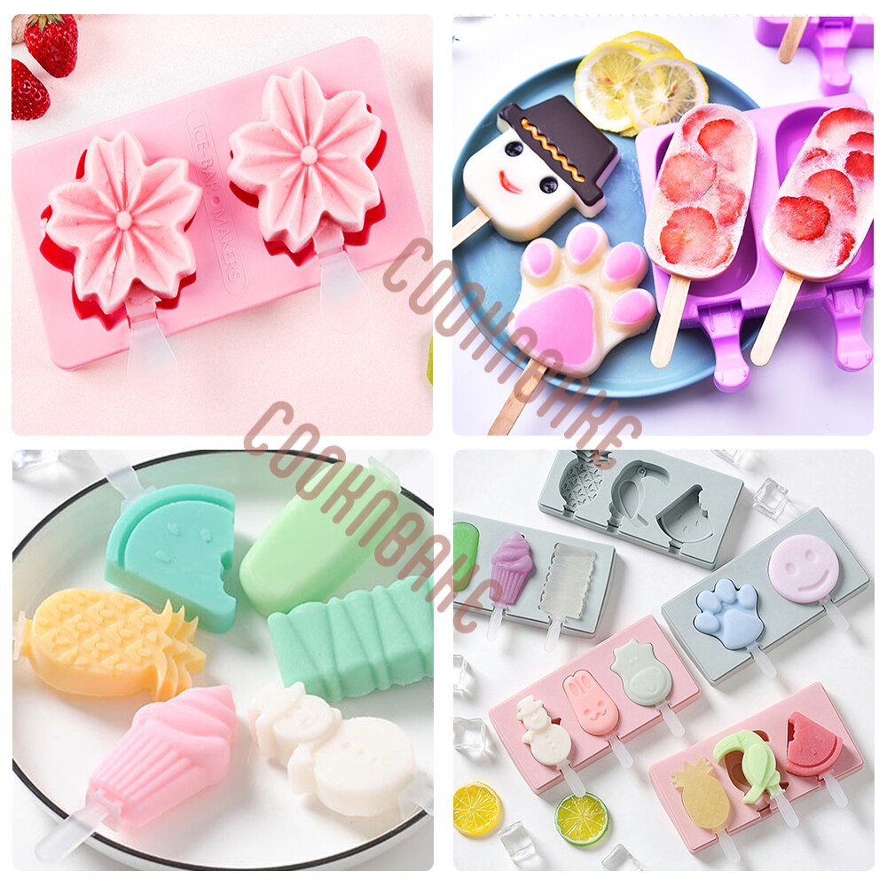 COOKNBAKE Silicone Ice Cream Maker Ice Cube juice bar Summer paw shape cake decoration form children ice lolly tray with stick