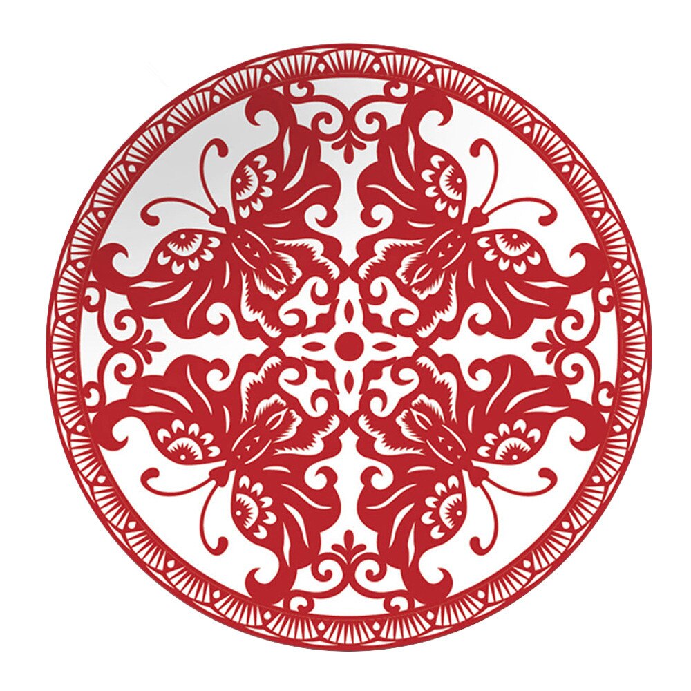 Chinese style red paper-cut pattern bone china tableware round plate set wedding festive dinner plate