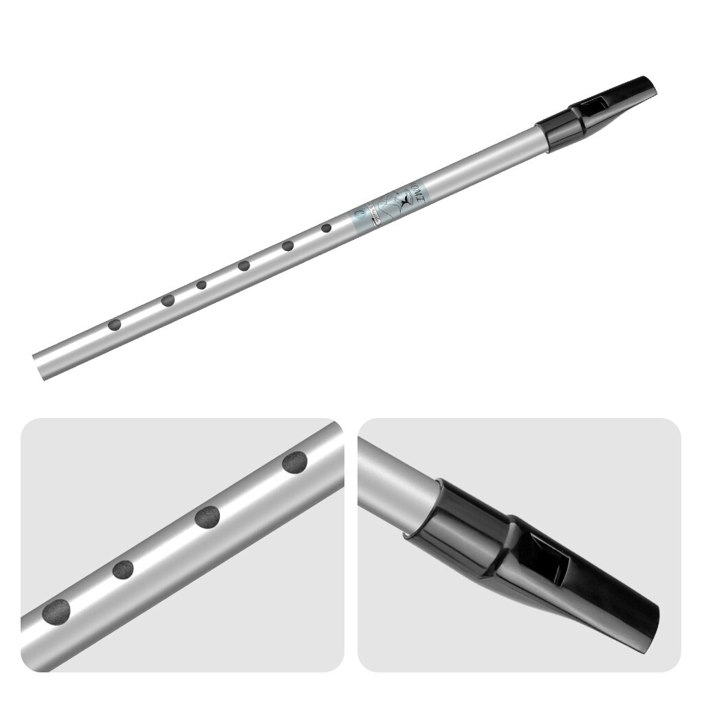Traditional Irish Tin Whistle in the Key of C Aluminum Alloy For Beginner Use (Silver)