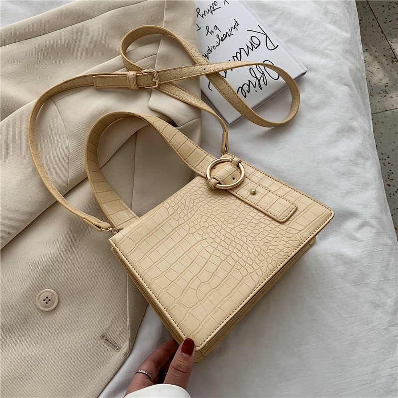 Crocodile Pattern PU Leather Crossbody Bags For Women Summer Shoulder Handbags Lady Travel Totes Cross Body Bag: Yellow