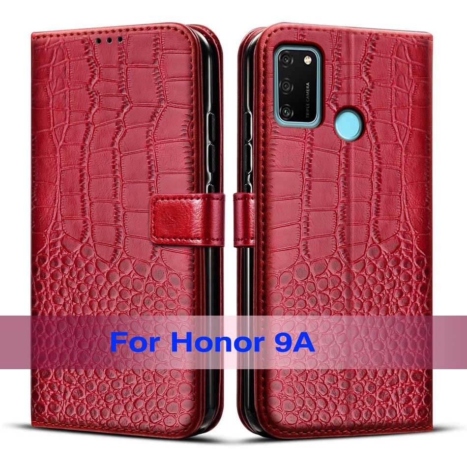 Coque à rabat en cuir pour Huawei Honor 9A, étui portefeuille magnétique: Red