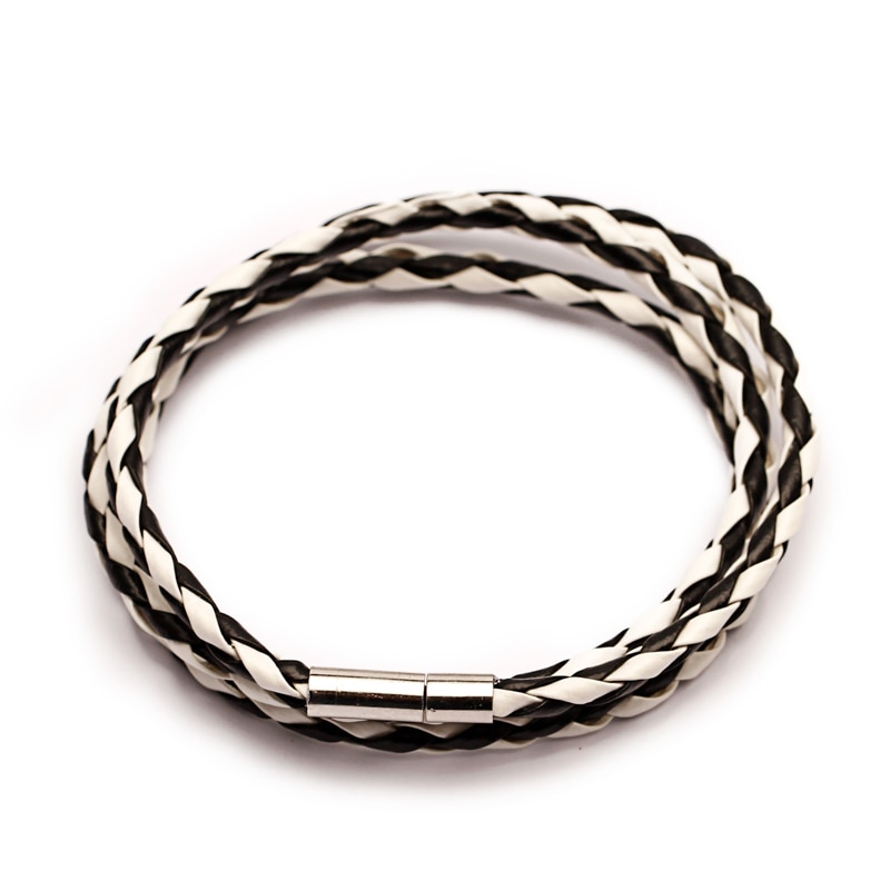 Pulsera trenzada de cuero sintético de tres capas para hombre y mujer, joyería, cierres de cuero multicapa, Charm