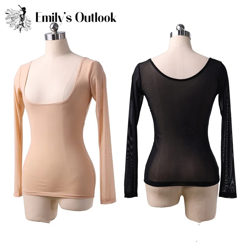 Dames lange mouw doorzichtige mesh pure crop top blouse shirt pull-on bodycon tee danser basiskleding sexy transparant naakt rood