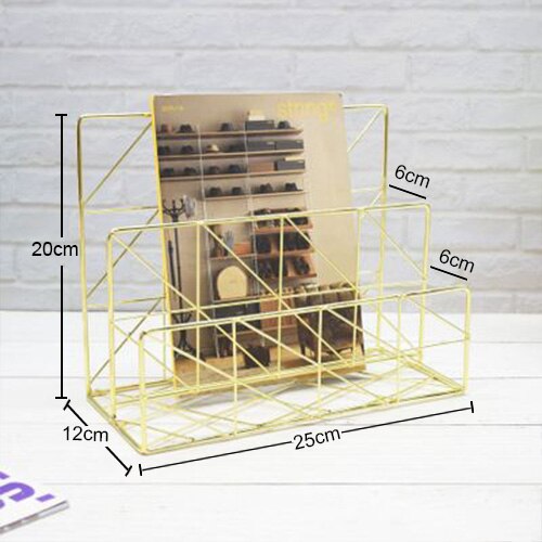 Rose Gold Desktop Storage Box Desk Magazine Rack with Pen Holder, Handmade Metal File Office Organizer Paper Tray Drawer Stor: C luxury gold