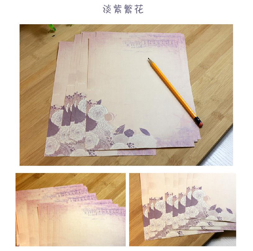 10pcs Kraft Brown Letter Paper Vintage Flowers Letterhead Letter Writing Paper Letter Pad Drawing Sketch Pad Stationery: 8