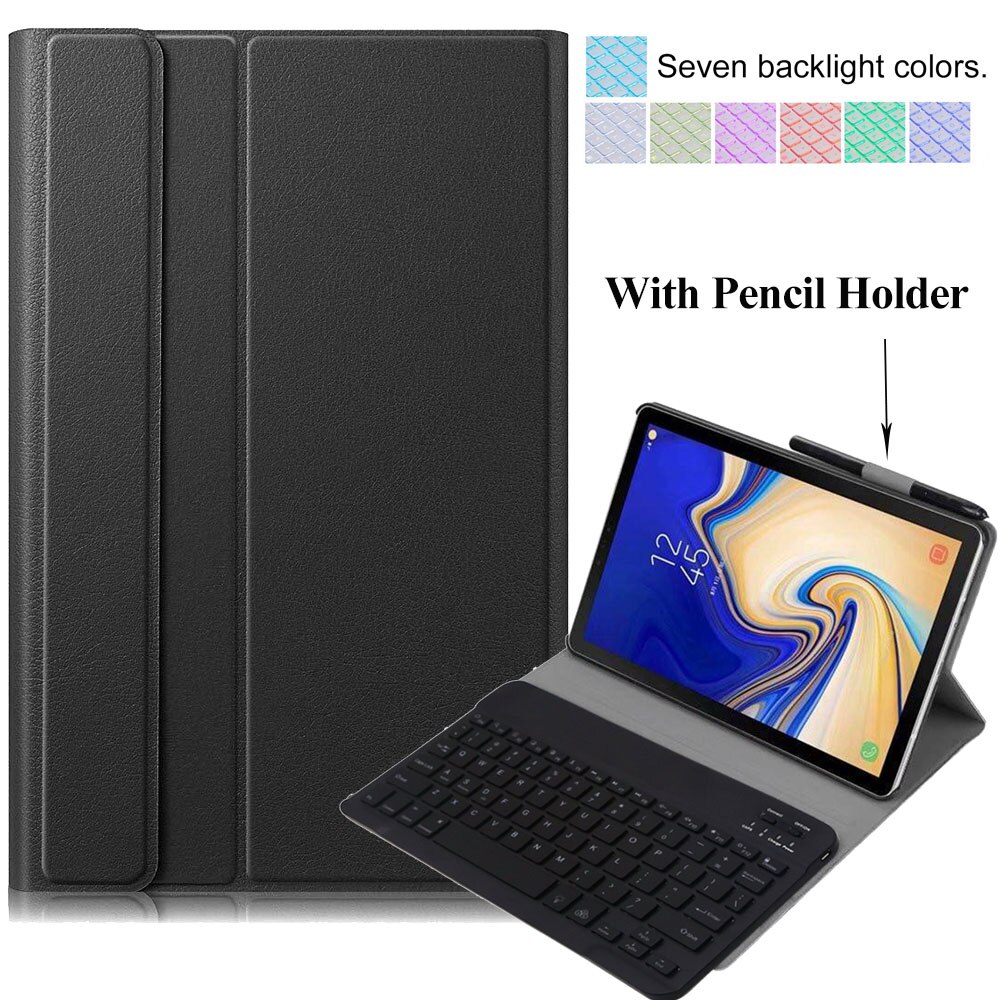 Voor Samsung Galaxy Tab Een 10.1 Toetsenbord Case SM-T510 SM-T515 Slanke Lederen Backlight Bluetooth Keybaord Cover Potlood Houder: Black-Backlit