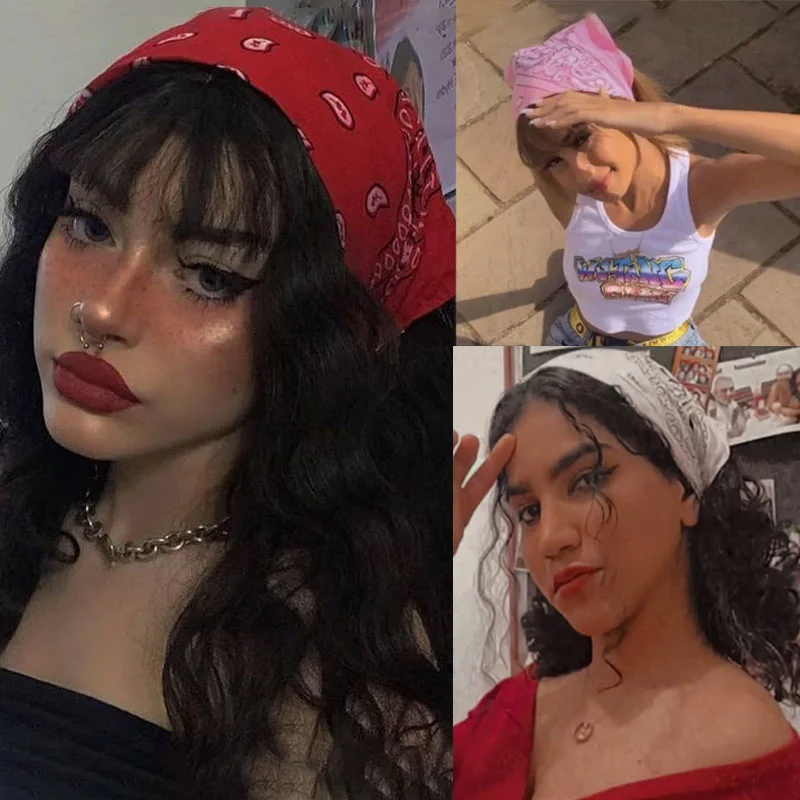 mujer Bandana bufanda niñas niños Punk pañuelos cuadrados sombreros bohemio pañuelo para la cabeza diademas accesorios para el cabello