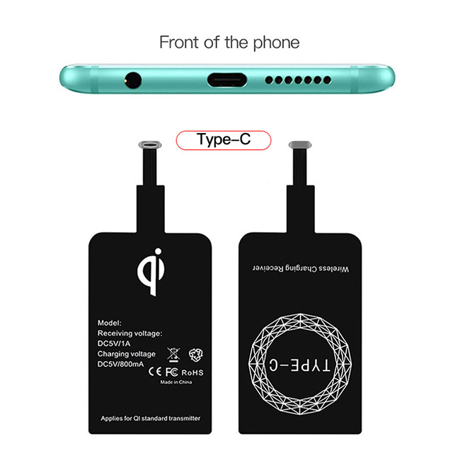 Récepteur universel de charge sans fil Qi Android, chargeur sans fil de type C, patch micro USB pour smartphone iPhone 6, 7: Violet
