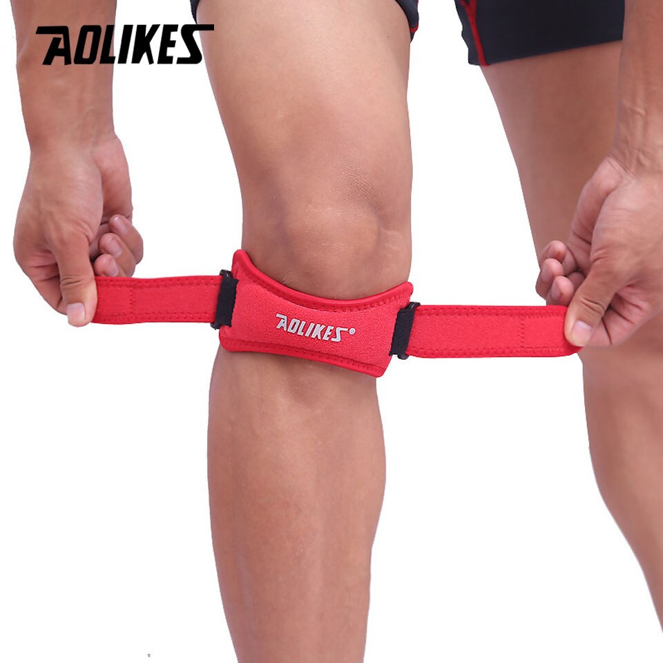 AOLIKES-rodillera ajustable para deportes al aire libre, soporte de rodilla para correr, funda para rótula, gorra de protección, estabilizador de baloncesto, previene daños, 1 ud.: Rojo