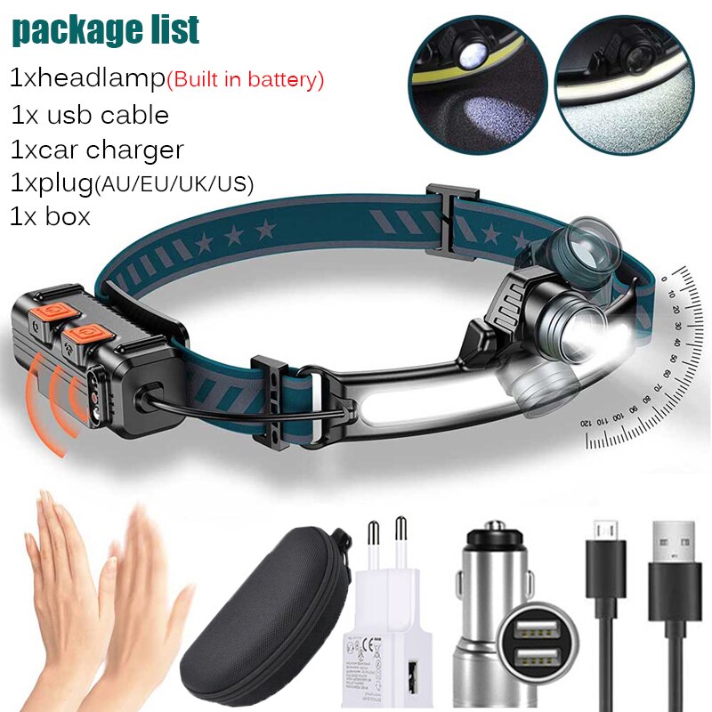 zoom+ Sensor Led XPG + COB Scheinwerfer 2000mAh 18650 USB Kopf Lampe Tragbare Flutlicht Taschenlampe Wasserdichte Laterne: Type-A  package H