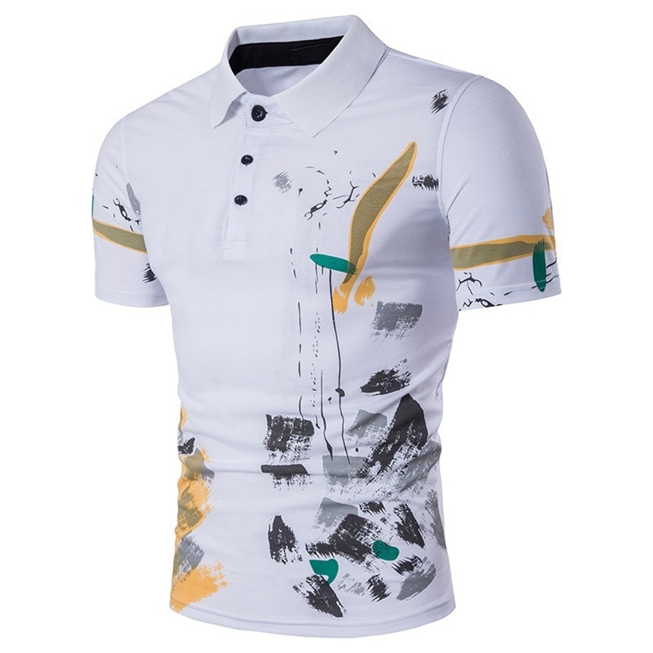 Zogaa Brand Mens Polo Shirt Short Sleeve Casual Graffiti Print Cotton Polo Shirts Male Tops Tees