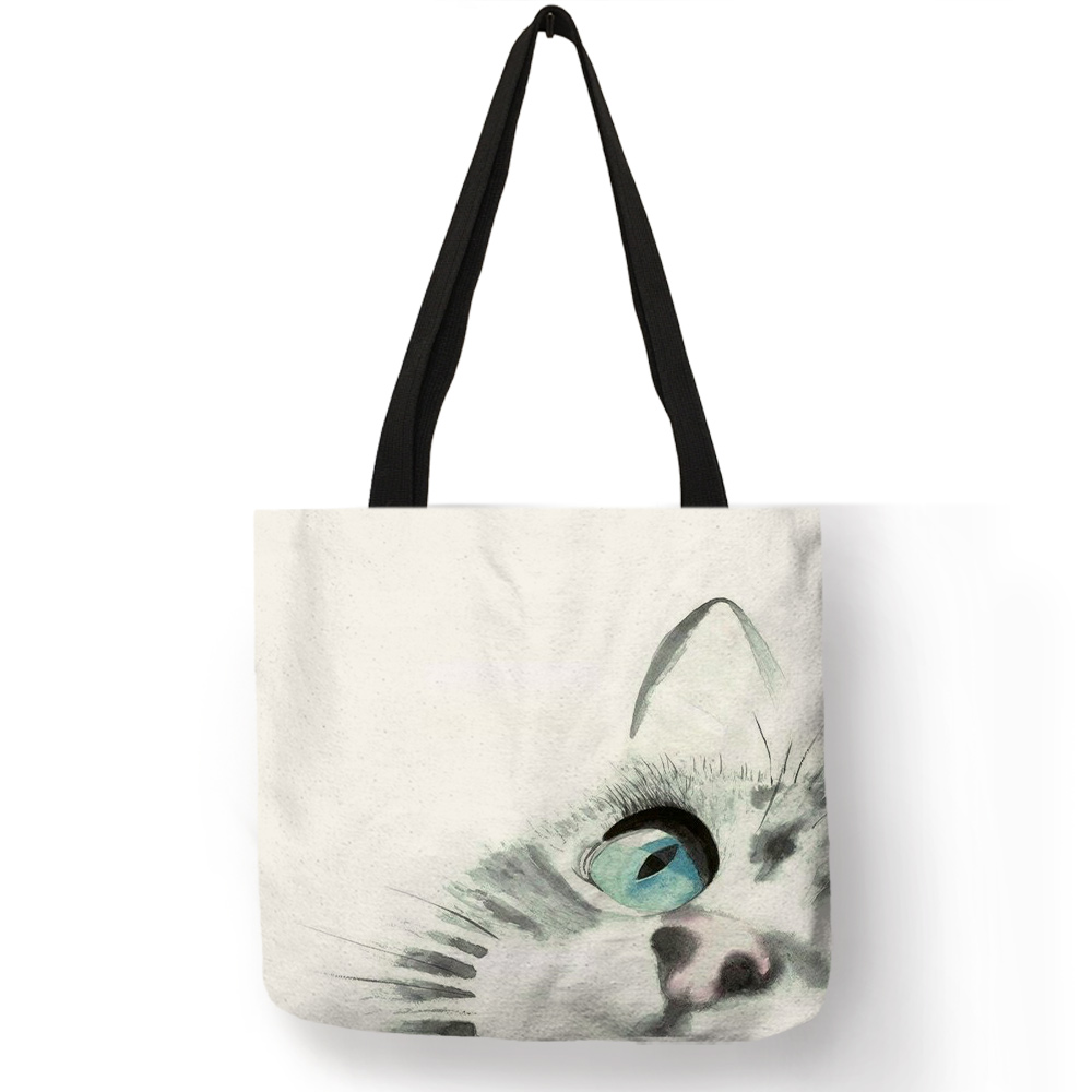 Bolsos de mano pintados a mano con acuarela para mujer, bolso de hombro con estampado Floral de gato bonito, bolso de mano para oficina, bolsos de compras informales diarios: 003