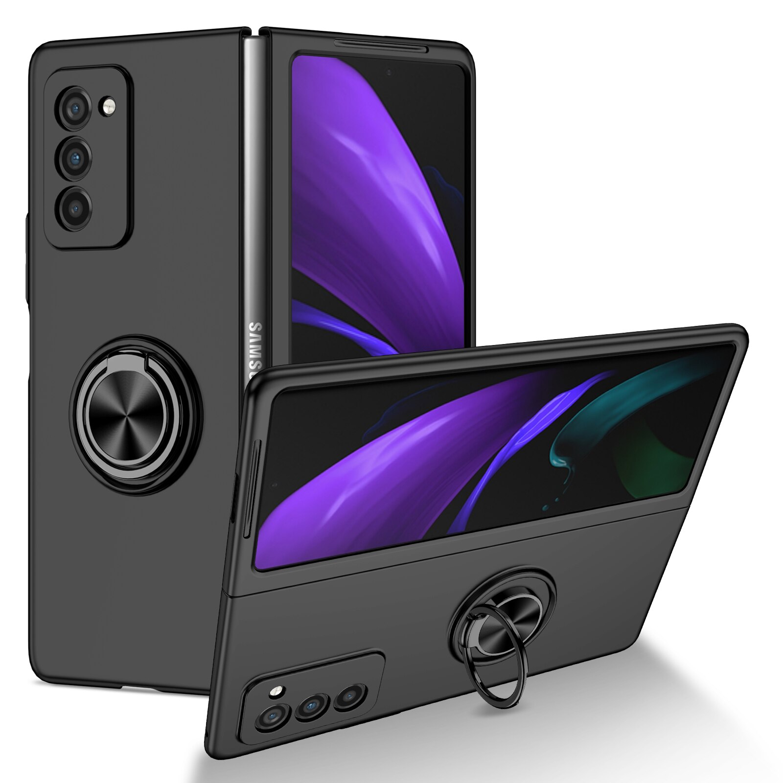 Odporny na wstrząsy metalowy pierścień Kickstand Case do Samsung Galaxy Z Fold 2 Fold2 5G Fold 3 Fold3 antypoślizgowa precyzyjna wycinanka pokrywa Capa: for Samsung Z Fold 3 / Black
