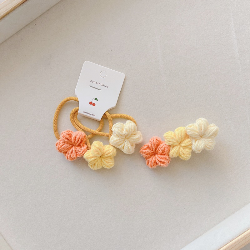 Koreaanse Gebreide Bloemen Haarspelden Elastische Haarbanden Kawaii Gradiënt Kleur Haarspeldjes Voor Meisjes Hoofddeksels Meisjes Kids Haar Accessoires