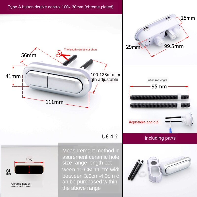Toilet tank button oval toilet flush button double button toilet bowl toilet switch accessories: A chrome-oval