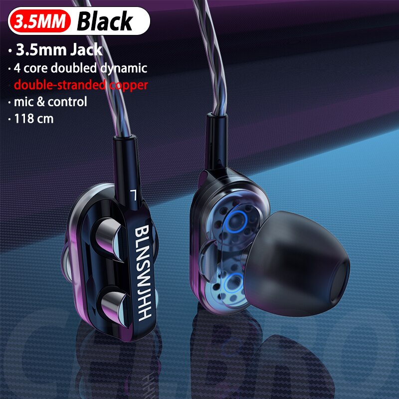 Type C écouteur USB type-c casques dans l'oreille écouteurs ligne contrôle dynamique avec micro haut-parleur casque casques pour Galaxy S20 +: Black I 3.5mm