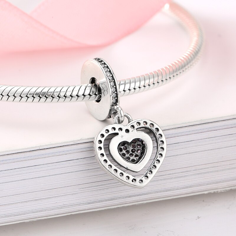 925 sterlina d'argento fascino Rosa di zircon del cuore dei branelli dei pendenti delle donne accessori di moda d'avanguardia in forma Originale bene Braccialetto di Fascino Dei Monili