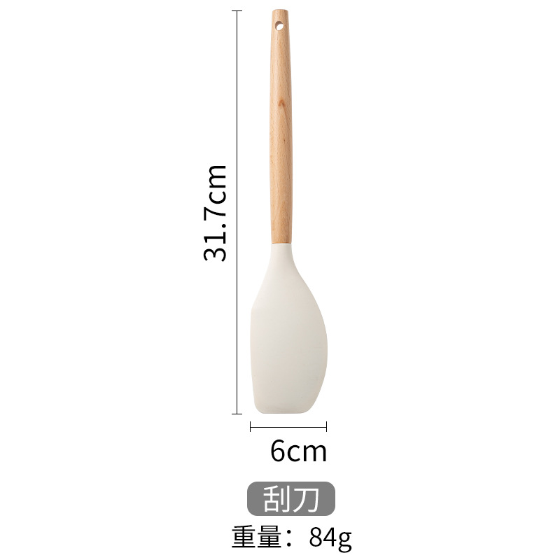 Khaki Kitchen Tools 12 Piece Silicone Spatula With Storage Bucket Wooden Handle Silicone Kitchen Set Cooking Kitchen Accessories: Brown