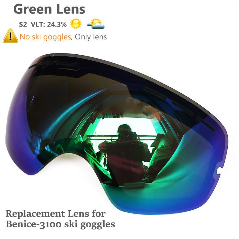 Anti-fog Ski Goggles UV400 Ski Glasses Double Layers Skiing Snowboard Snow Goggles Ski Eyewear With One Graced Brightening Lens: Green Lens Only