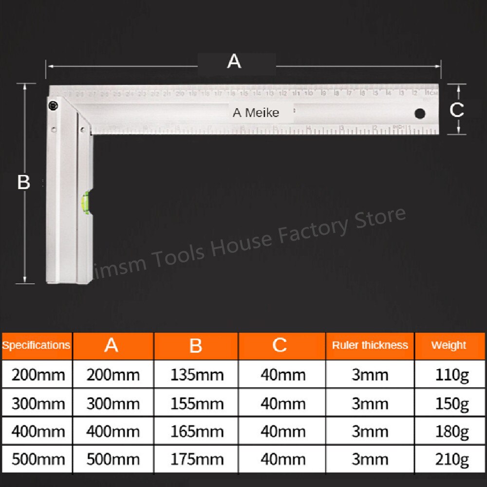 Metric/Inch Woodworking Square Ruler 90 Degree Right Angle Ruler With Bubble Level Measuring Instrument Engineer Measuring Tool