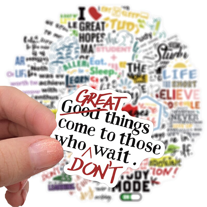 50 sztuk angielskie litery inspirujące cytaty naklejki dla laptop deskorolka kask naklejki zachęcają robić nauki naklejki