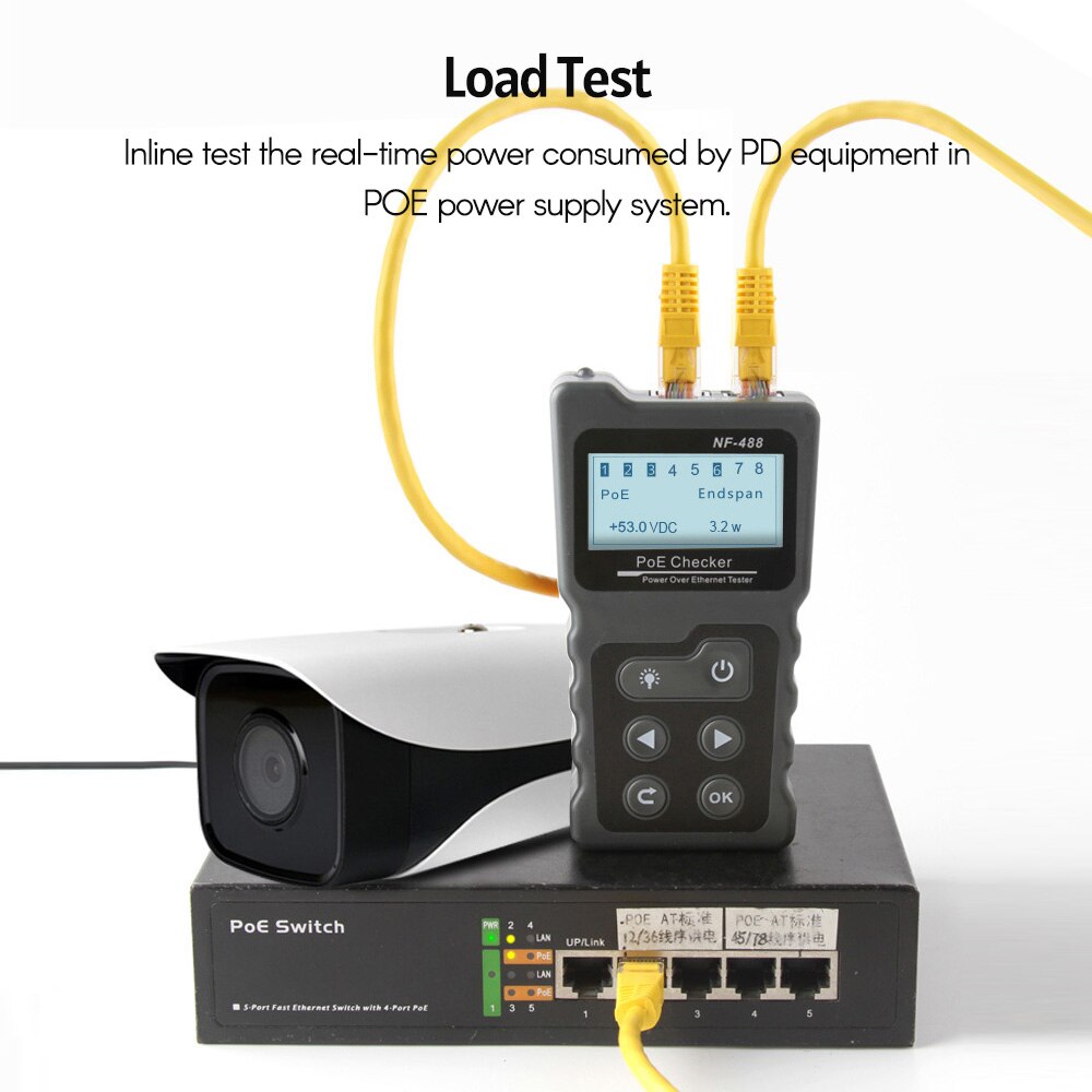 NF-488 Poe Checker Netwerk Kabel Breaker Finder RJ45 Netwerk Kabel Continuïteit Tester Met Loop Test/Power Test/Verlichting functie