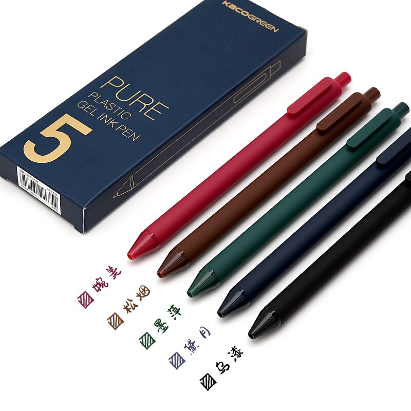 Kaco 5 stk ren plast gel blæk penne sæt multi farve retro tegning liner markør kacogreen papirvarer kontor skole  f696: Retro sæt