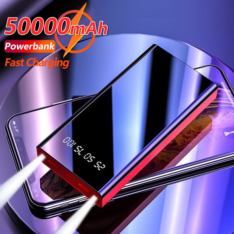 50000Mah Mobiele Power Bank Met Zaklamp Led Digitale Display Snel Opladen Externe Batterij Travel Outdoor Draagbare Oplader