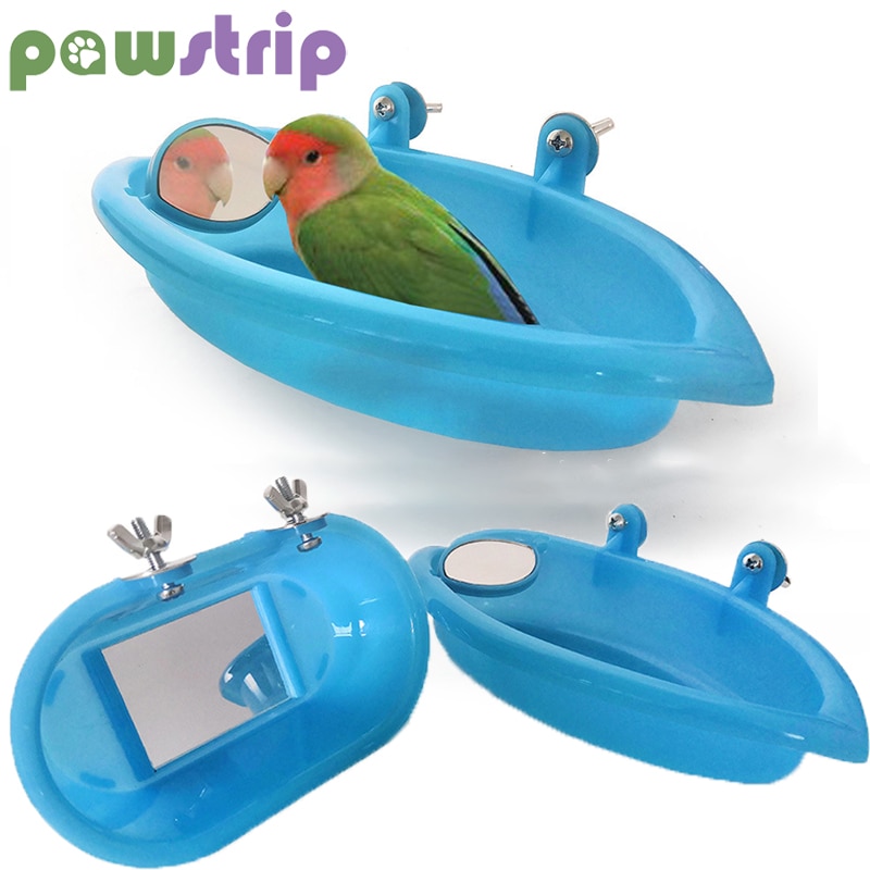 1pc fugle håndvask med spejl plast fugle vandbad kasse papegøje bruser leverer bad bruseboks til lovebird fugle papegøjer