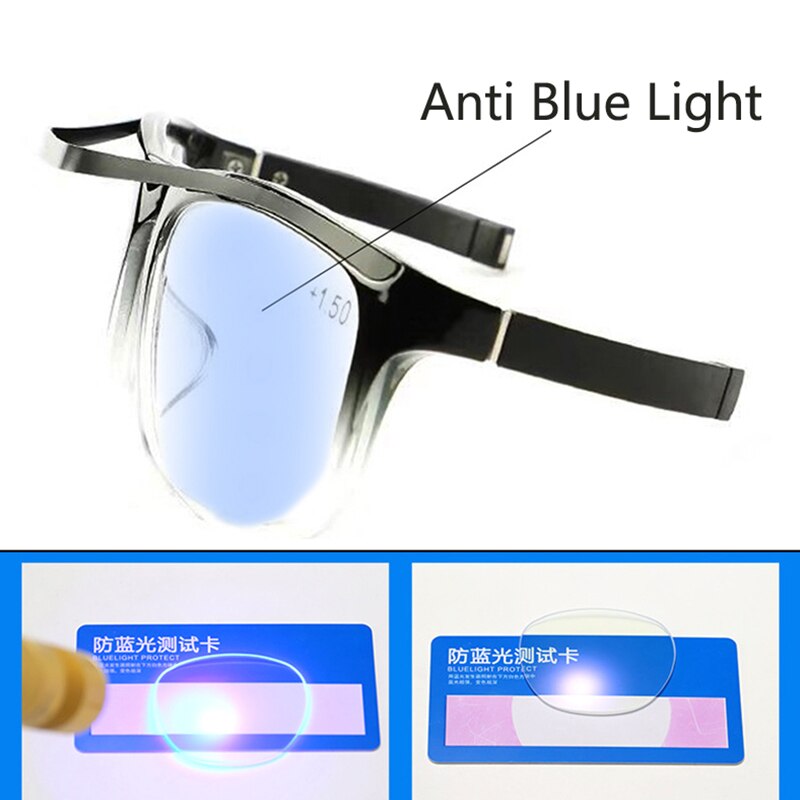 Gafas de lectura montadas en la muñeca para hombre y mujer, anteojos de lectura portátiles plegables, con luz antiazul, aumento de presbicia