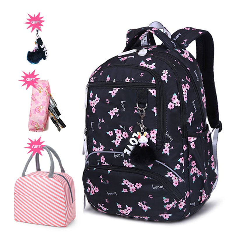 Bonita mochila estampada con flores para adolescentes, para escuela, niñas, niños, mochila escolar, conjunto de mochila para estudiantes, bolsas con gran capacidad: Black flower