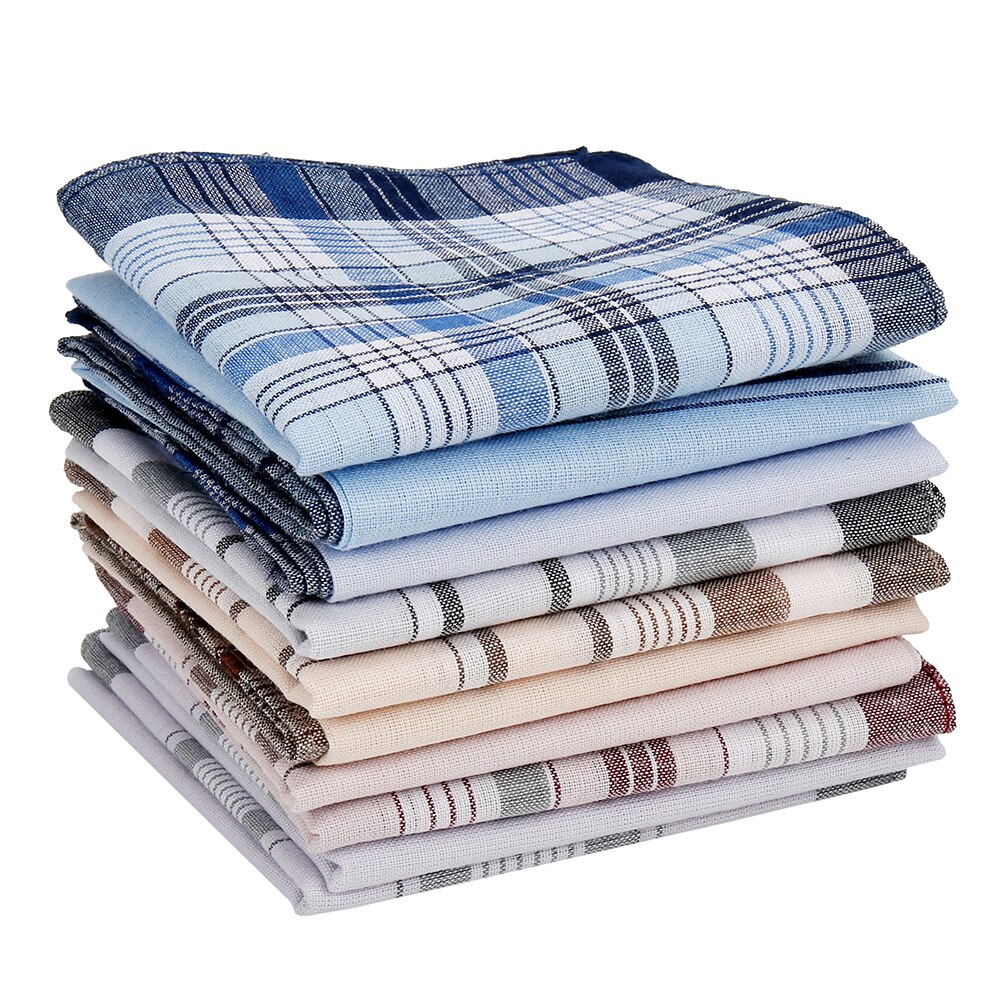 10pc herre bomuldslommetørklæder vintage lommetørklæder lomme firkantede lommetørklæder 38*38cm flerfarve plaid striber business håndklæde lommetørklæde: Default Title
