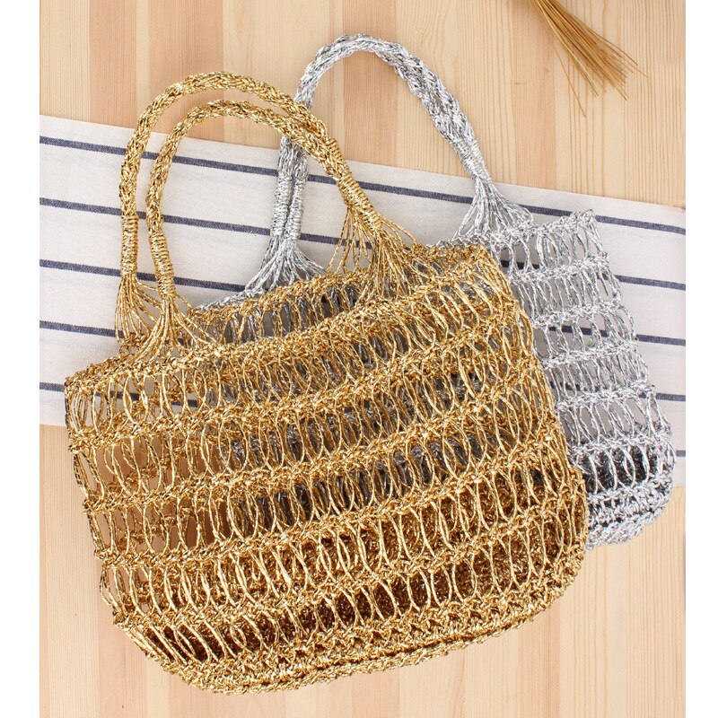 Gewebte tasche aus gold- und silberdraht, hohle handhaken, gewebte tasche, chaonvsen strandhandtasche, schultertasche