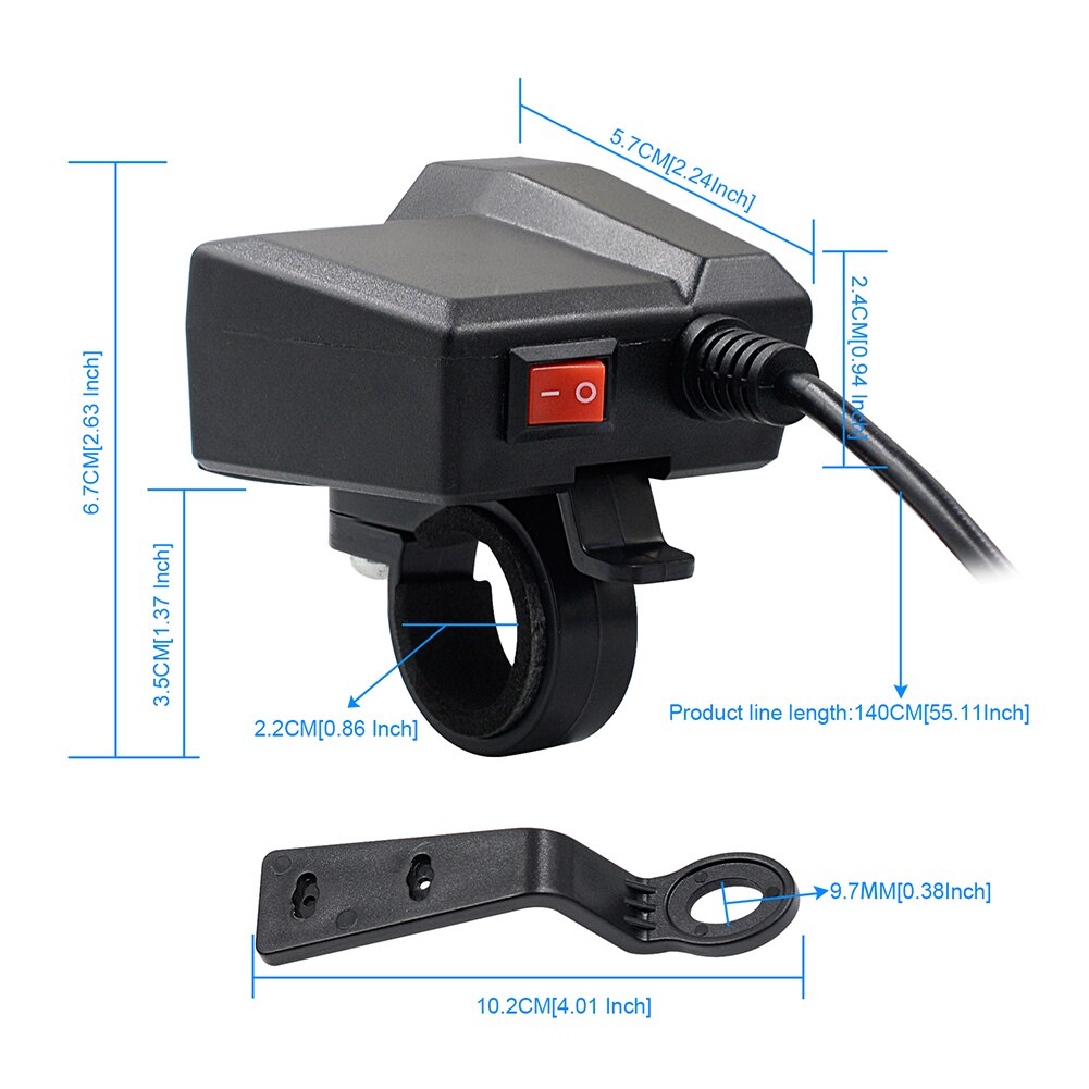 Motorrad Dual USB Ladegerät mit Voltmeter Leicht Installation Persönliche Auto Lenker Spiegel Power Adapter Elemente